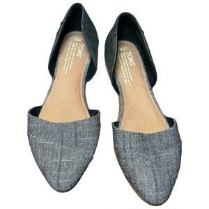 TOMS Jutti D’Orsay Flats – Black Leather & Grey Chambray – Women’s 8